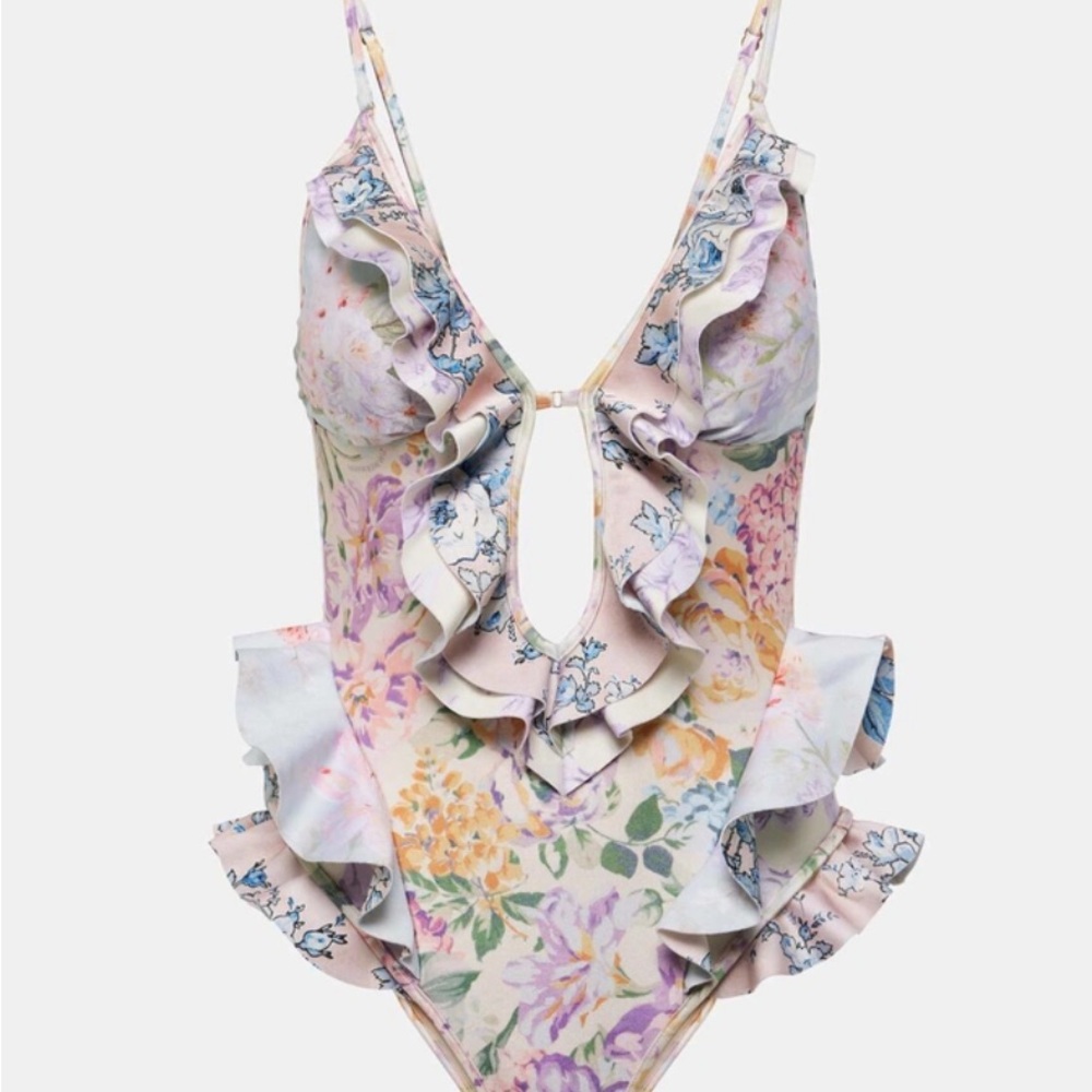 Zimmermann Halliday Waterfall Frill ruffled floral swimsuit